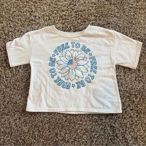 MAD Engine White Kids Tee with Blue Daisy and Red Accent